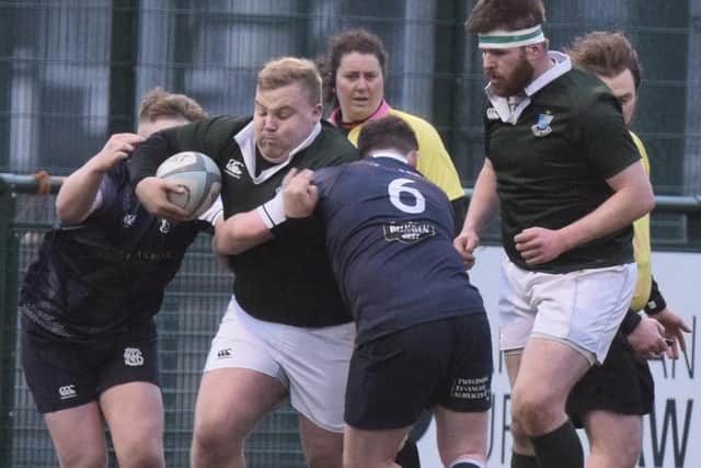 Hawick Force in possession during their 50-29 Border junior league cup final victory against Selkirk A at Hawick's Volunteer Park on Friday night (Photo: Malcolm Grant)