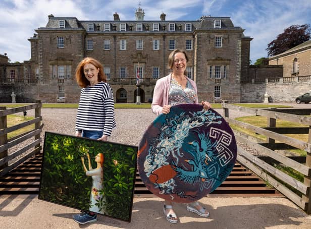 Helen Flockhart, left, and Laura Derby, artists with Wasps Studios, visit Marchmont House ahead of their funded summer residencies. Photo: Martin Shields.