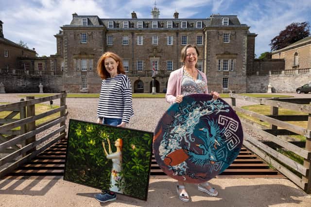 Helen Flockhart, left, and Laura Derby, artists with Wasps Studios, visit Marchmont House ahead of their funded summer residencies. Photo: Martin Shields.