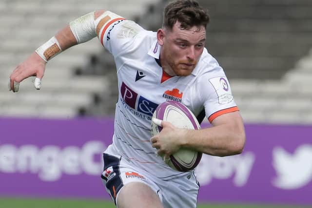 Edinburgh's George Taylor runs with the ball during a match against Bordeaux-Begles on September 19, 2020. (Photo by Thibaud Moritz/AFP via Getty Images) Images)