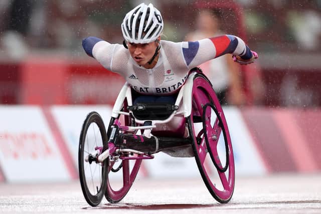 Samantha Kinghorn competing in the women’s 400m T53 final at the Tokyo 2020 Paralympic Games today, September 2 (Photo by Alex Pantling/Getty Images)