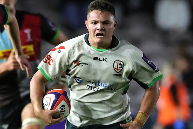 Patrick Harrison playing for London Irish on loan against Harlequins in September last year (Photo by David Rogers/Getty Images)