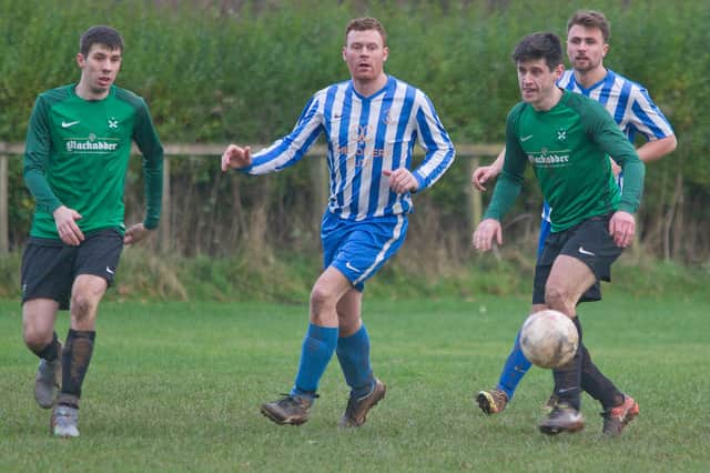 A glimpse of action between Greenlaw and stripe-shirted Jedburgh Legion in late 2018.