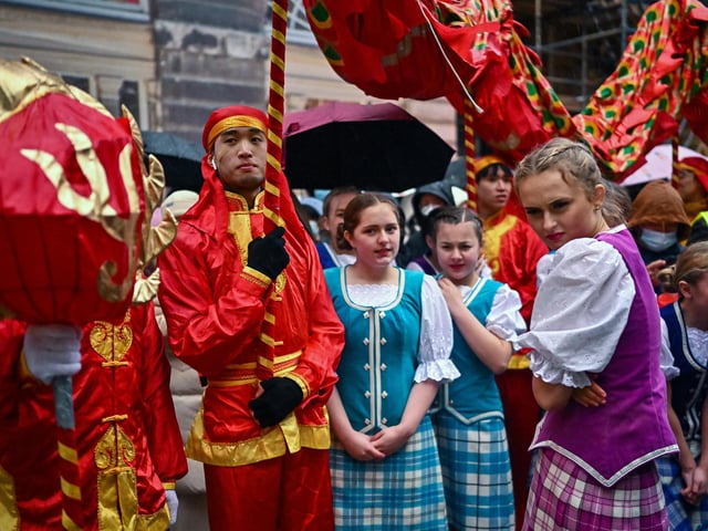Highland dancers wait to perform in the celebrations.