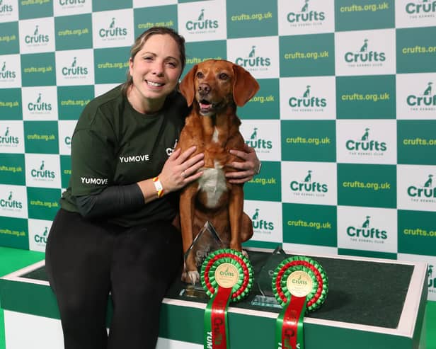 Claire Crichton with Aspen, who won the overall agility ABC title at Crufts. Photo: BeatMedia/The Kennel Club.