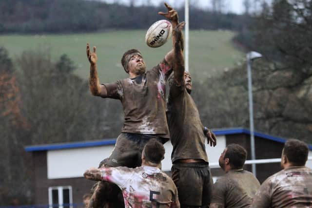Andrew McColm attempting to win a lineout ball for Selkirk versus Heriot's Blues on Saturday (Pic: Grant Kinghorn)