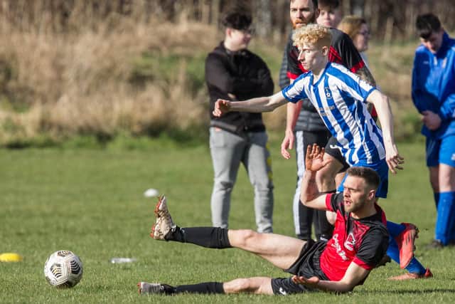 Nathan Gillie scored two goals for Hawick Colts against Jed Legion (Photo: Bill McBurnie)