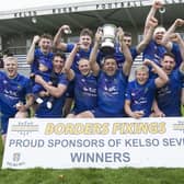 Jed-Forest celebrating winning at Kelso Sevens on Saturday, their third tournament victory on the trot (Photo: Bill McBurnie)