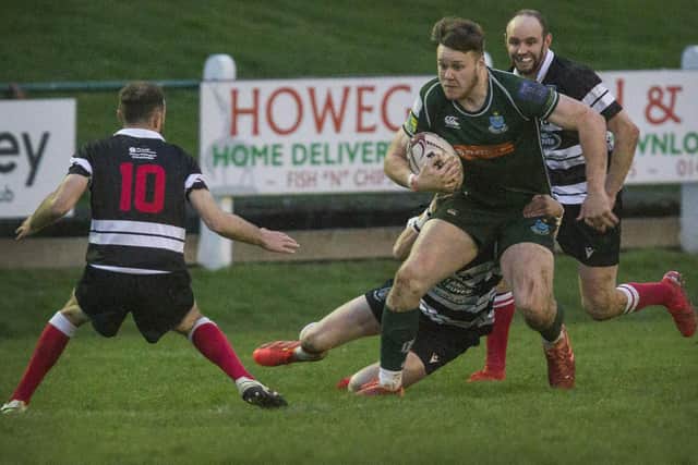 Andrew Mitchell on the ball for Hawick against Kelso in last night's Border League final (Photo: Bill McBurnie)