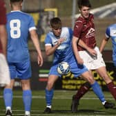 Earlston Rhymers in possession against Stenhousemuir's under-19s at the youngsters' Ochilview Park home ground on Saturday in the Scottish Amateur Cup's first round (Photo: Alan Murray)