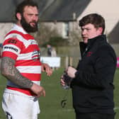 Head coach Matty Douglas and player-coach Bruce McNeil after South of Scotland's 27-25 win against Glasgow and the West in rugby's national inter-district championship at Kelso's Poynder Park on Saturday (Photo: Steve Cox)