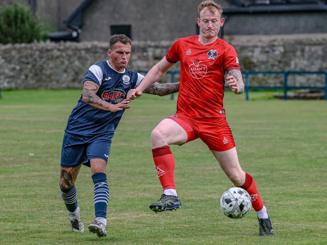 Ben Brown defending for Vale of Leithen during their 3-2 defeat hosting Hawick Royal Albert on Saturday (Photo: Hilary Isaac)