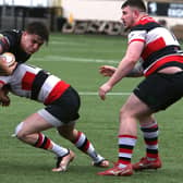 Sam Derrick on the ball for Southern Knights during their 19-19 pre-season friendly draw at the Greenyards in Melrose on Saturday against Stirling Wolves (Photo: Steve Cox)