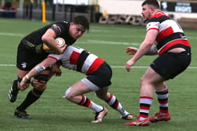 Sam Derrick on the ball for Southern Knights during their 19-19 pre-season friendly draw at the Greenyards in Melrose on Saturday against Stirling Wolves (Photo: Steve Cox)