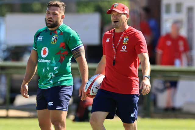 Ex-Gala stars Rory Sutherland, left, and Gregor Townsend at a Lions training session (Photo by David Rogers/Getty Images)