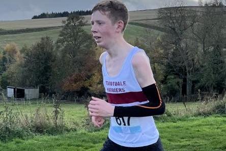 Teviotdale Harrier Robbie Welsh on his way to a fifth-placed finish at Sunday's opening round of the new Borders Cross-Country Series at Lauder in 29:25
