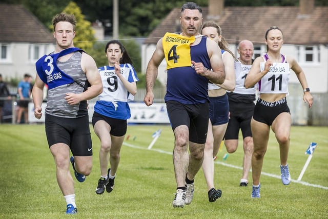 Iskan Barskanmay, No 4, winning the 200m open at Kelso Border Games, ending a run of second places