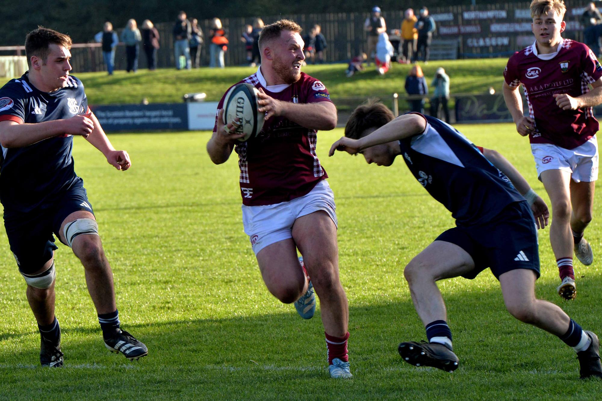 John Turnbull in action for Gala as they beat Selkirk 41-12 at home at Netherdale on Saturday (Photo: Alwyn Johnston)