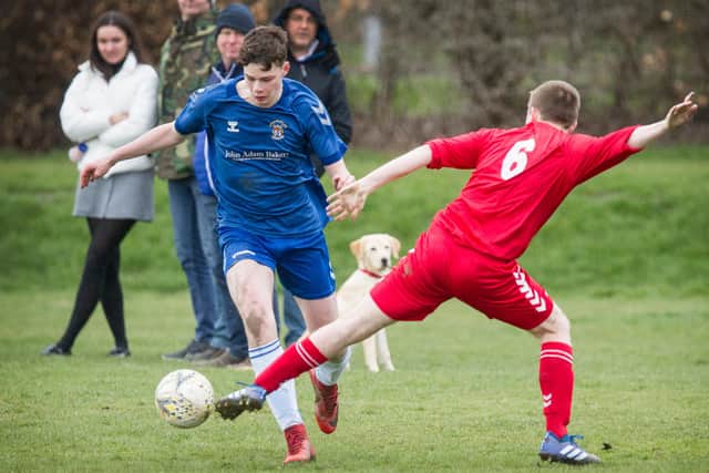 Bailey Simmons on the ball for Leithen Rovers against Kelso Thistle on Saturday (Photo: Bill McBurnie)