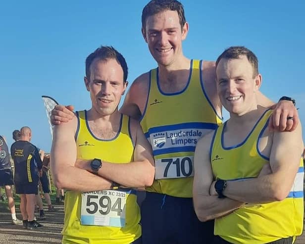 Lauderdale Limpers, from left, Iain Dick, Gregor Ker and Marc Wilkinson at Sunday's Borders Cross-Country Series run at Dunbar in East Lothian