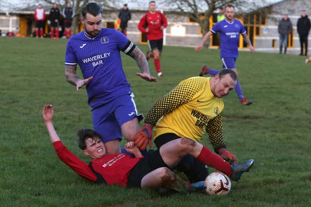 Newtown and Hawick Waverley drawing 3-3 in the Border Amateur Football Association's A division on Saturday (Photo: Steve Cox)