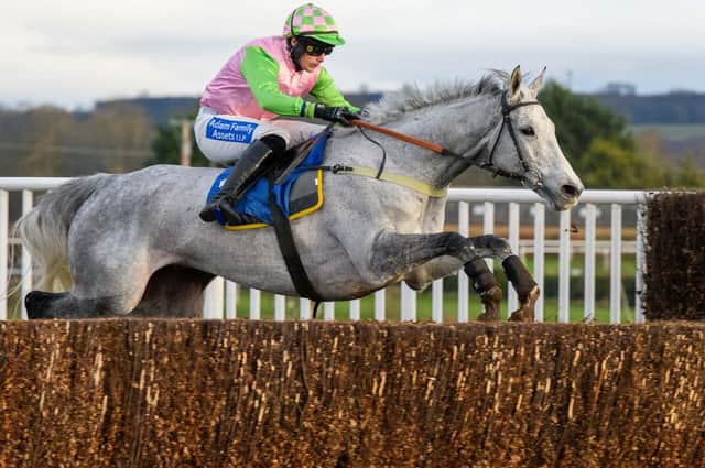 Ryan Mania riding Empire Steel to victory for trainer Sandy Thomson in Friday's Racing's Best Ratings with Timeform Handicap Chase (Photo: Alan Raeburn)