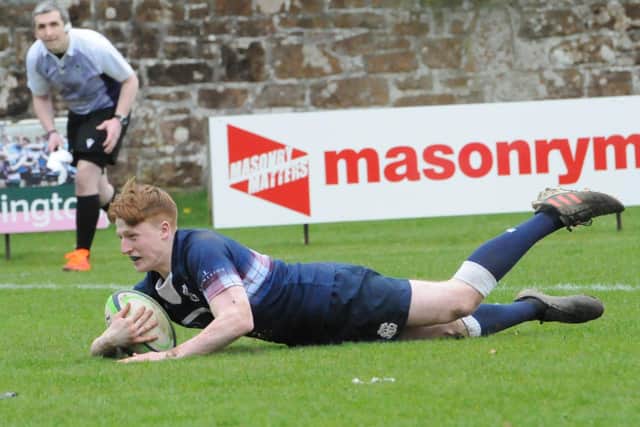 Stand-off Cameron Easson scoring Selkirk's only try against Ayr on Saturday (Pic: Grant Kinghorn)