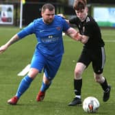 Gala Fairydean Rovers Amateurs and Ancrum vying for the ball during the latter's 2-1 Forsyth Cup quarter-final victory at Melrose on Saturday (Photo: Steve Cox)