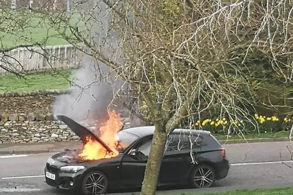 The car on fire in Earlston. Photo: Martin Millar.