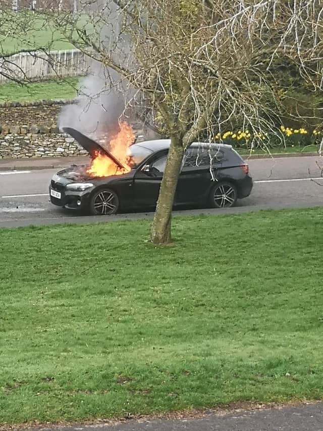 The car on fire in Earlston. Photo: Martin Millar.