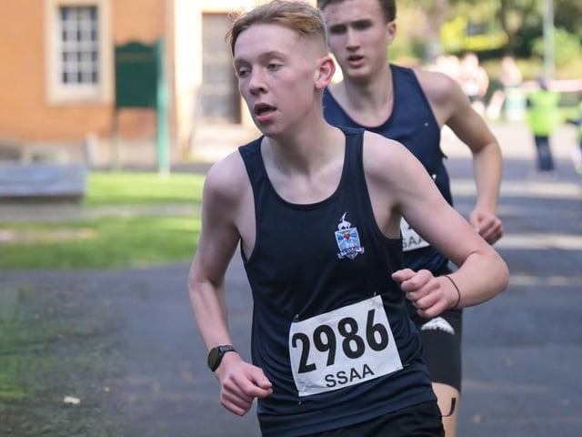 Hawick High’s Alfie Walker at 2026’s Scottish Schools Athletics Association road-race championships, held in Fife this month (Photo: Neil Renton)
