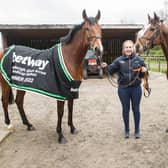 Lindean racehorse trainer Katie Scott with recent winners Gweedore, left, and Colinton (Photo: Bill McBurnie)