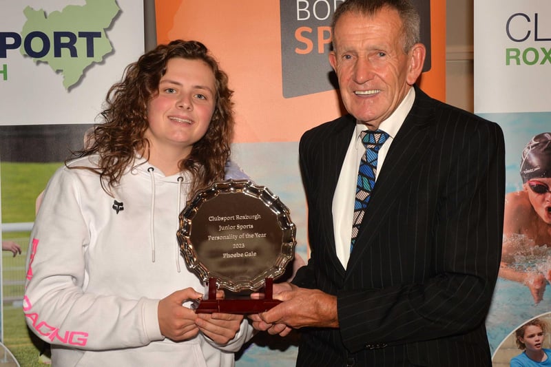 Denholm downhill mountain-biker Phoebe Gale was named junior sports personality of the year at ClubSport Roxburgh's 2023 award night in Kelso on Friday and was given her award by sponsor David Laing