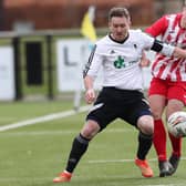 Ryan Grant in possession during Langlee Amateurs' 5-0 win at home to Tweeddale Rovers in the Border Amateur Football Association's A division on Saturday (Photo: Brian Sutherland)