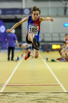 Robert Horton competing in the long jump at the Glasgow championships (Photo: Bobby Gavin/Scottish Athletics)