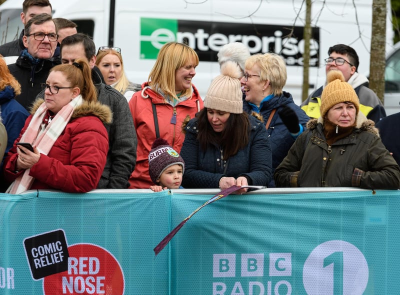 Fans of Jordan North wait for his arrival at Finsley Gate Wharf in Burnley as he completes his 100 mile rowing challenge in aid of Comic Relief. Photo: Kelvin Stuttard