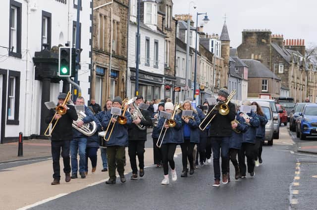 Selkirk Silver Band march to the Market Place on New Year's Day. Photo: Grant Kinghorn.