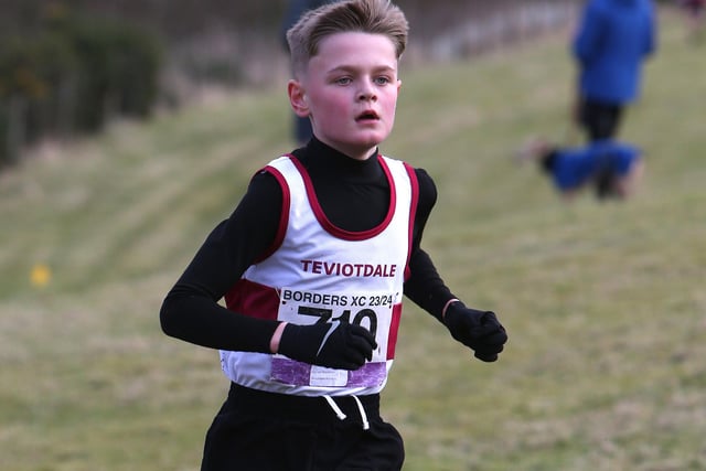 Teviotdale Harriers under-nine Connor Davidson finished 16th in 14:17 at Sunday's Borders Cross-Country Series junior race at Denholm