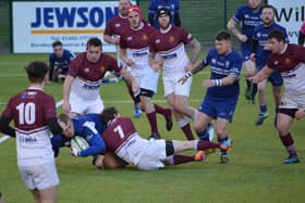Gala YM (maroon) in action in a 2018 match with Hawick Linden (library image)