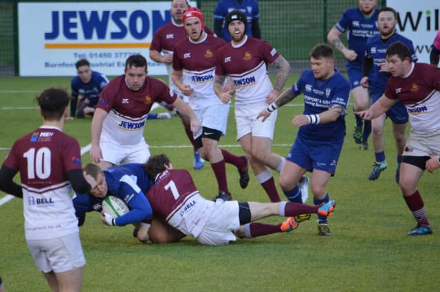 Gala YM (maroon) in action in a 2018 match with Hawick Linden (library image)