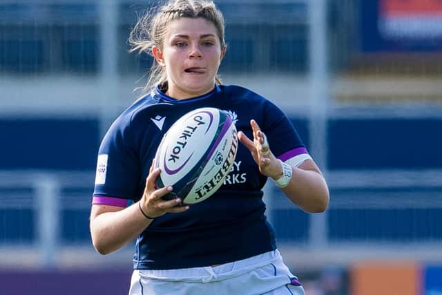 Lisa Thomson in action for Scotland against England at the DAM Health Stadium in Edinburgh last Saturday (Photo by Ross Parker/SNS Group/SRU)