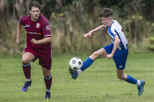 Jed Legion on the ball against Eyemouth United Amateurs at the weekend (Photo: Bill McBurnie)