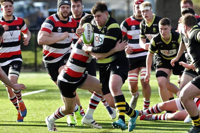 Will Owen on the ball for Melrose against Stirling Wolves on Saturday (Photo: Douglas Hardie)