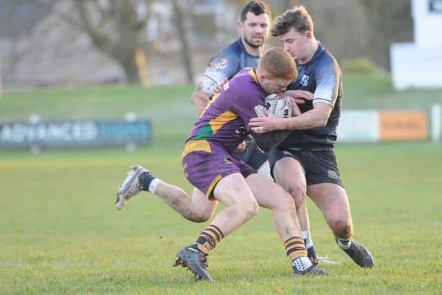 Selkirk getting a tackle in during their 50-17 loss at home to Marr at Philiphaugh on Saturday in rugby's Scottish Premiership (Photo: Grant Kinghorn)