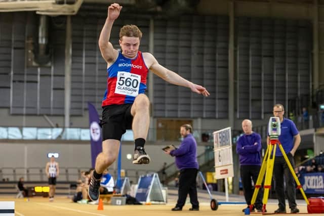 Louis Whyte, of Peebles, in action at Glasgow at the weekend (Photo: Bobby Gavin/Scottish Athletics)