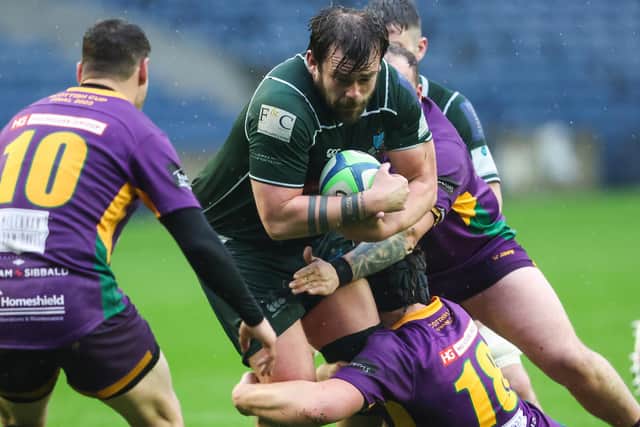 Captain Shawn Muir on the ball for Hawick against Marr at Edinburgh's Murrayfield Stadium on Saturday (Photo by Mark Scates/SNS Group/SRU)