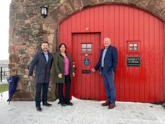 From left: Gordon Smith, VisitScotland; Tracy Duffy, Gunsgreen manager and Riddell Graham, chairman, Gunsgreen House Trustees.
