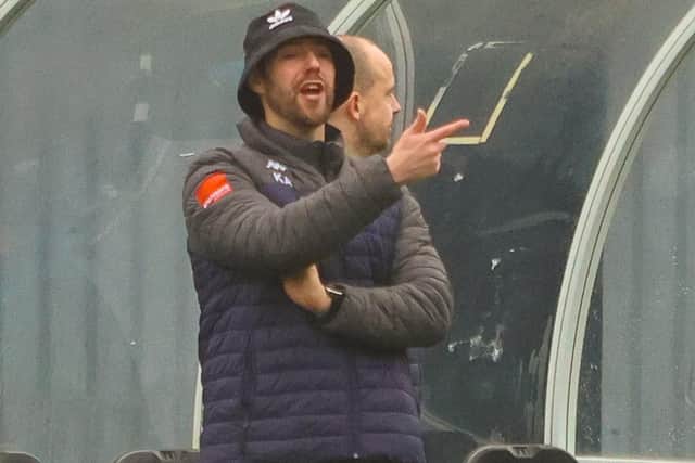 Coldstream manager Kieran Ainslie issuing instructions to his side at Dunipace on Saturday (Pic: Scott Louden)