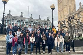 Galashiels Academy pupils at Westminster with John Lamont MP and Lord Purvis of Tweed.