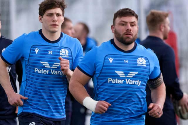 Rory Darge, left, and Rory Sutherland at a Scotland training session last month in Edinburgh (Photo by Craig Williamson/SNS Group/SRU)